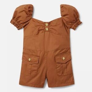 Janie and Jack Tan Romper with Puff Sleeves